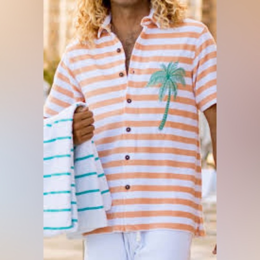 Kenny flowers Terry cloth button up embroidered shirt- size small men’s